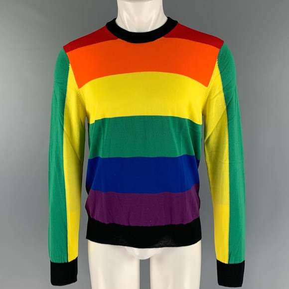 VETEMENTS X CDG SS17 Gay Flag Multi-Color Wool Crew-Neck Pullover - Picture 1 of 7